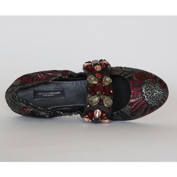 DOLCE & GABBANA SHOES BROCADE EMBELLISHED CRYSTAL BALLET FLATS sz IT 38 US 7.5 - Picture 8 of 9